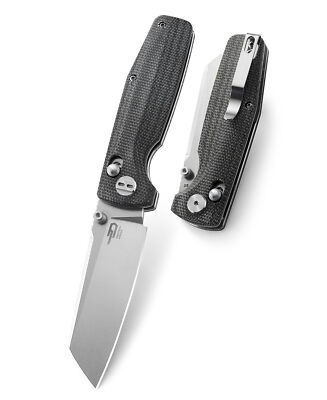 Bestech Slasher Folding Knife Black Micarta Handle D2 Plain Edge BG43A-1