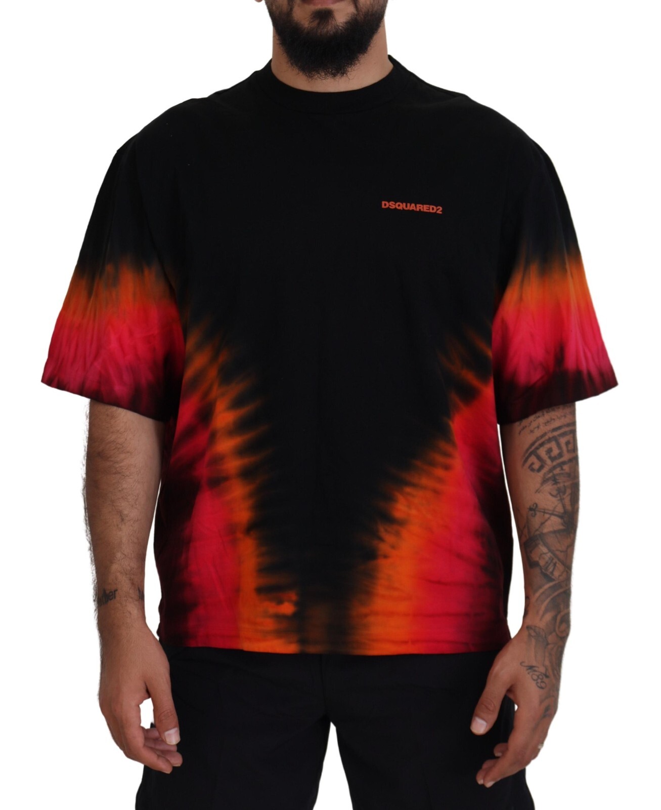 限定✨DSQUARED2 CIRO print sweat shirt NVY DSQUARED2 T-shirt Black Orange Cotton Short Sleeves Crewneck