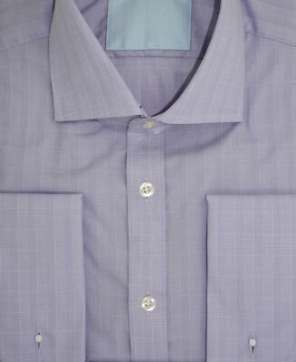 Ex-Store Pure Cotton Double Cuff Shirt Lilac Check Size 14.5