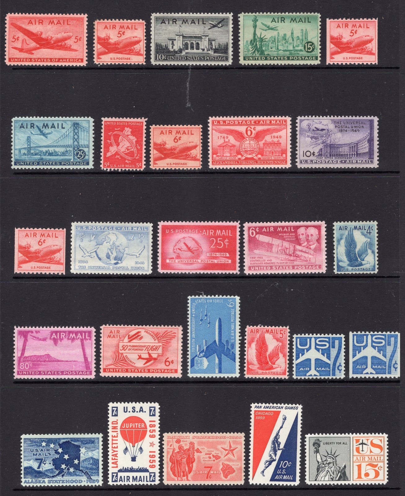 小さな本 U.S. AIRMAIL STAMPS US C32-56,C58 1946-1959 Complete NH Airmail Airs - 26 Stamps