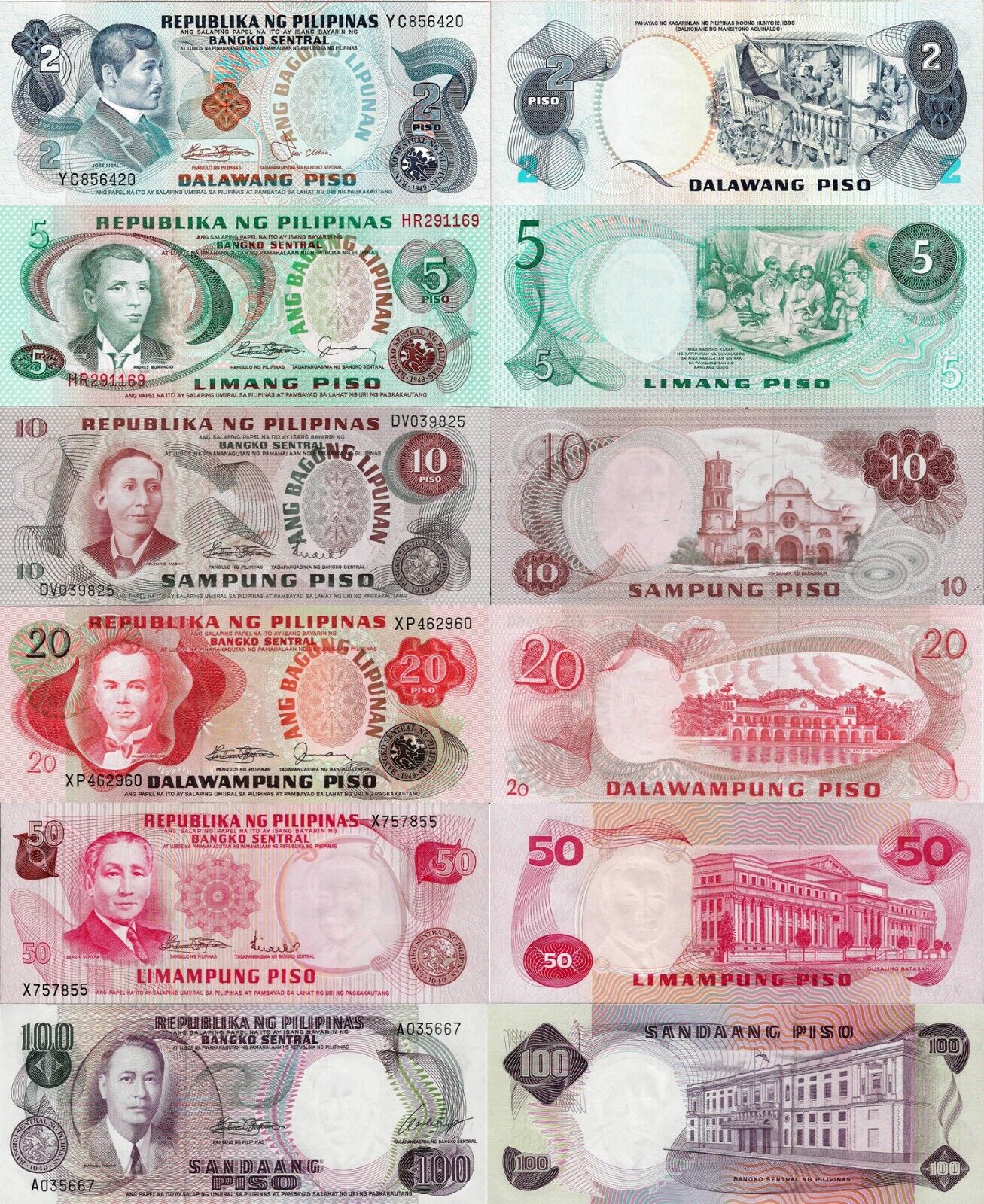 Philippines set 6 pcs. 2+5+10+20+50+100 piso - Pick 142-162 Philippines set 6 pcs. 2+5+10+20+50+100 piso - Pick 142-162