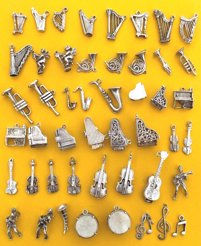 Music Vintage Sterling Silver Bracelet Charms