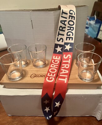 5 George Strait Codigo 1530 Tequila Shot Glasses W/ Wood Tray Bag/VIP Poster