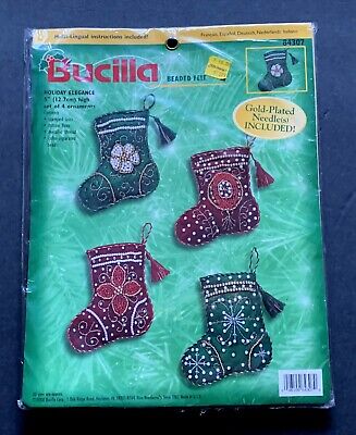 Bucilla Holiday Elegance  Beaded Felt  Stocking Ornaments Kit Set of 4 NIP 84307