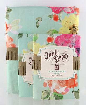 Pottery Barn Teen Junk Gypsy Country Blooms F/Q Duvet Cover & 2 Standard Shams