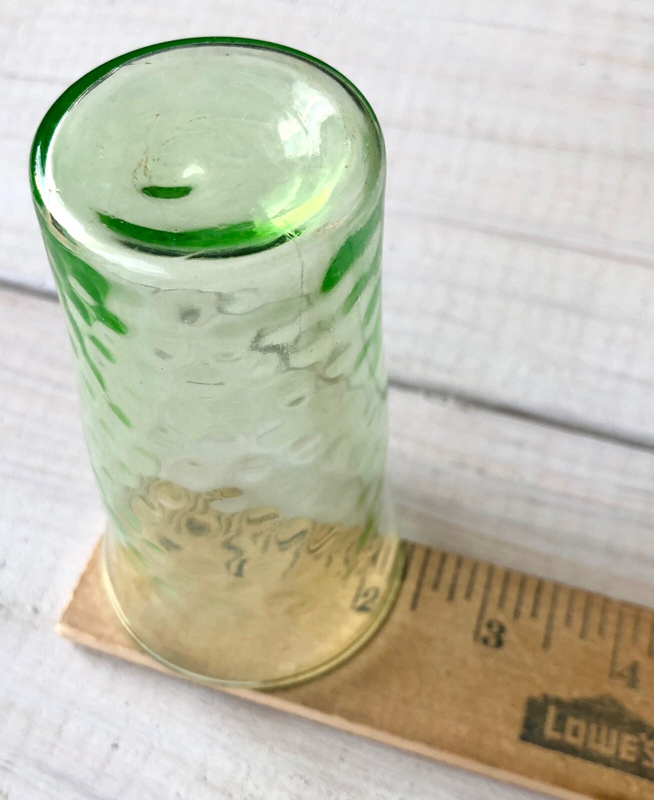 Vintage Depression Vaseline Uranium Juice Glass Pressed Clear Green