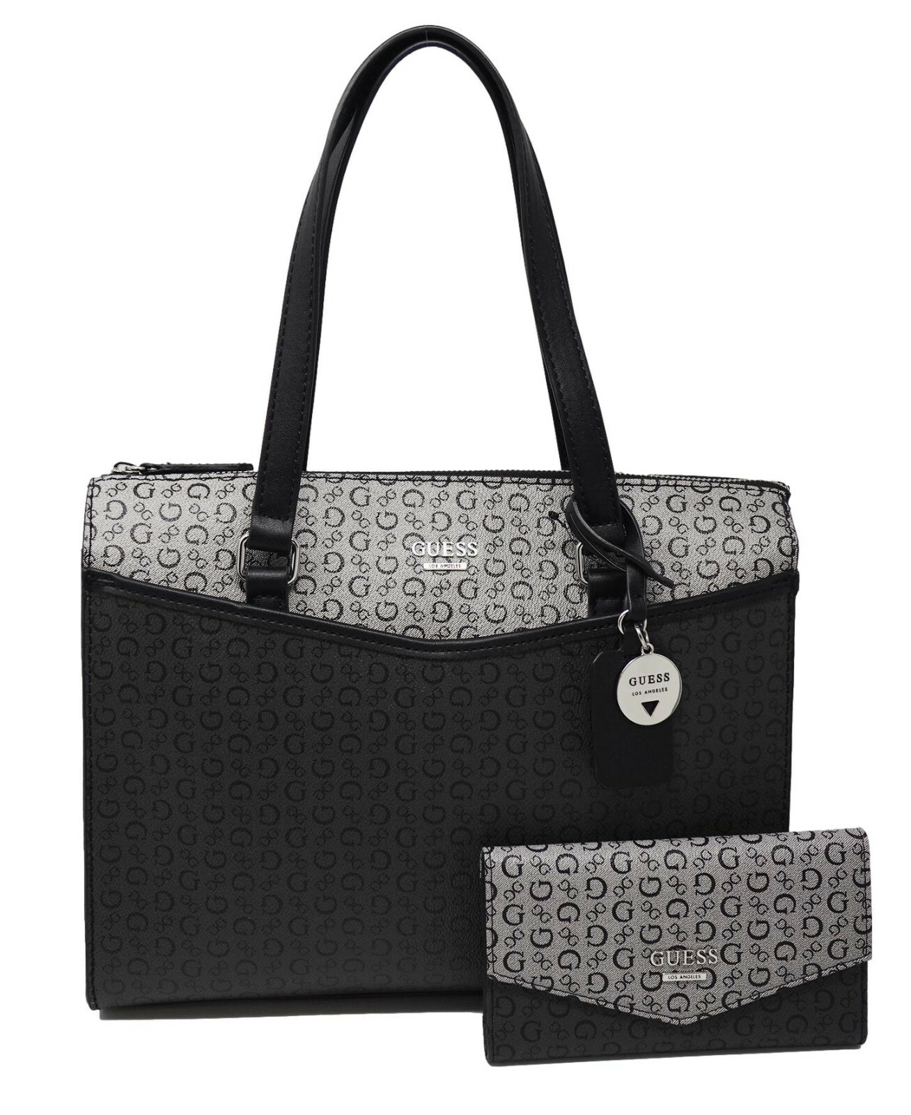 

НОВАЯ женская сумка-тоут GUESS черного цвета с логотипом и принтом березы, комплект из кошелька и кошелька, GUESS Birch