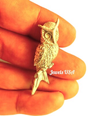 14 K Gold Owl Pendant, Bird Pendant Gold, Night Owl Necklace, Gold Owl Slider