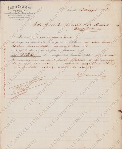 1883 VENEZIA Carboni fossili Coke Ghisa fonderia Emilio SALVAGNO ricevuta - Picture 1 of 3