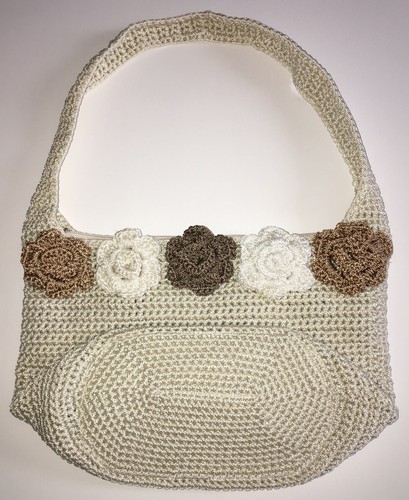 Lina Crochet Purse Floral Spring Summer Cream White Brown Butterfly Print Lining