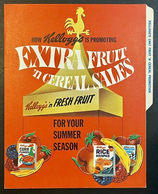 Vintage 1967 Kellogg s Fruit  N Cereal Store Display Ad Campaign Color Folder
