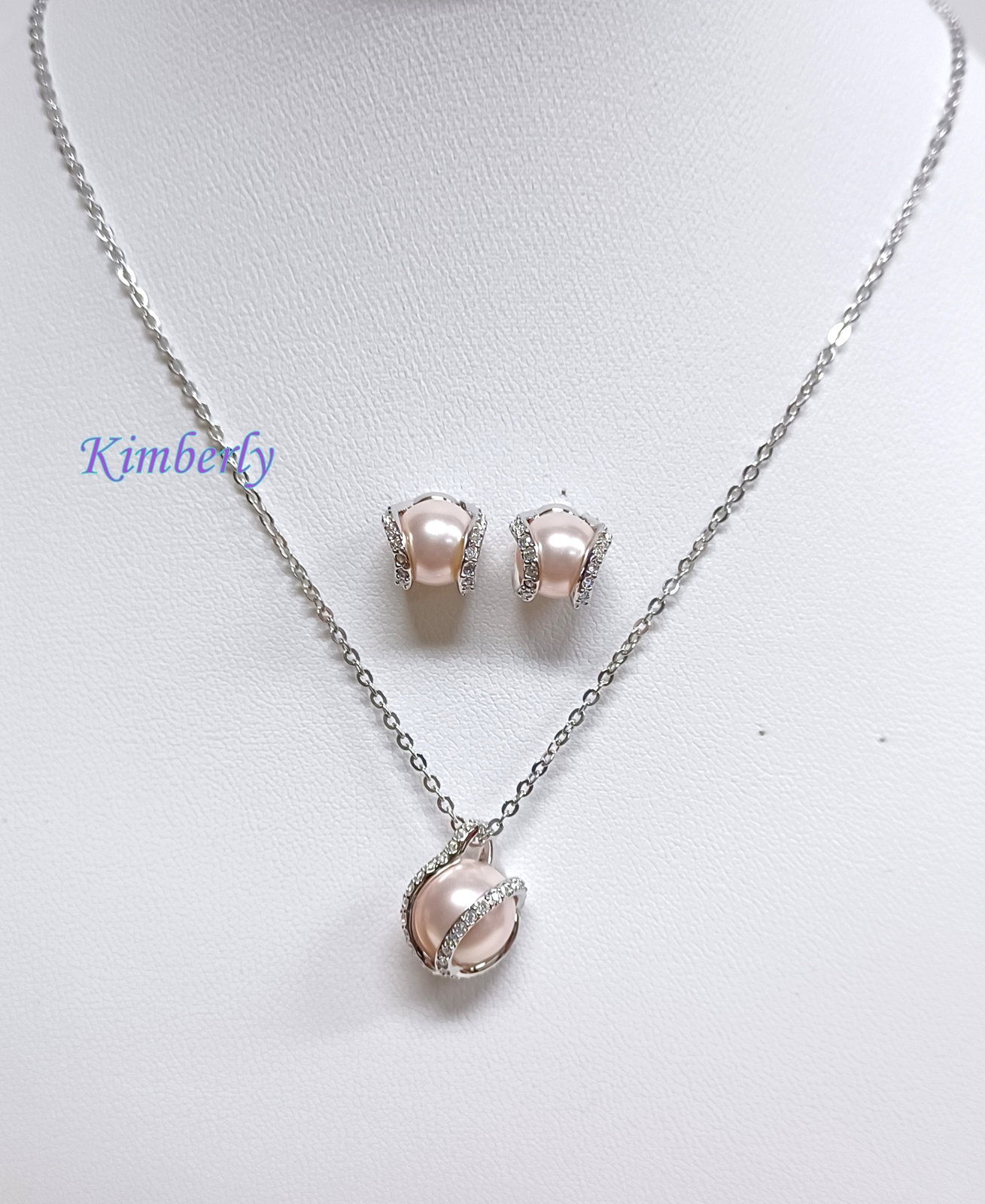 Swarovski Nude Set Pendant/Earring Clear Crystal Pink Pearl