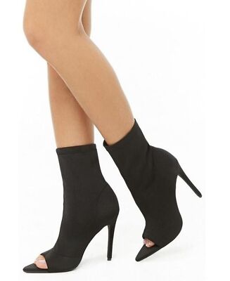 Forever 21 Policy Women's Black Peep Toe Knit Sock Booties Size 9 New