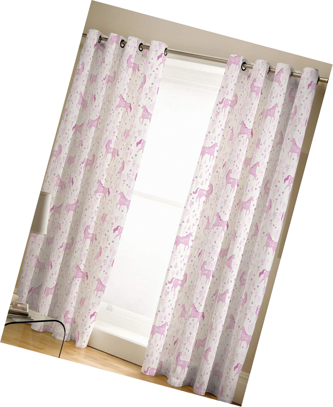 Catherine Lansfield Folk Unicorn Easy Care Eyelet Curtains Pink