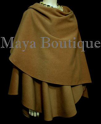 Pre-owned Maya Matazaro Caramel Cape Ruana Wrap Coat Cashmere Wool Blend By  Made In Usa In Caramel Browns
