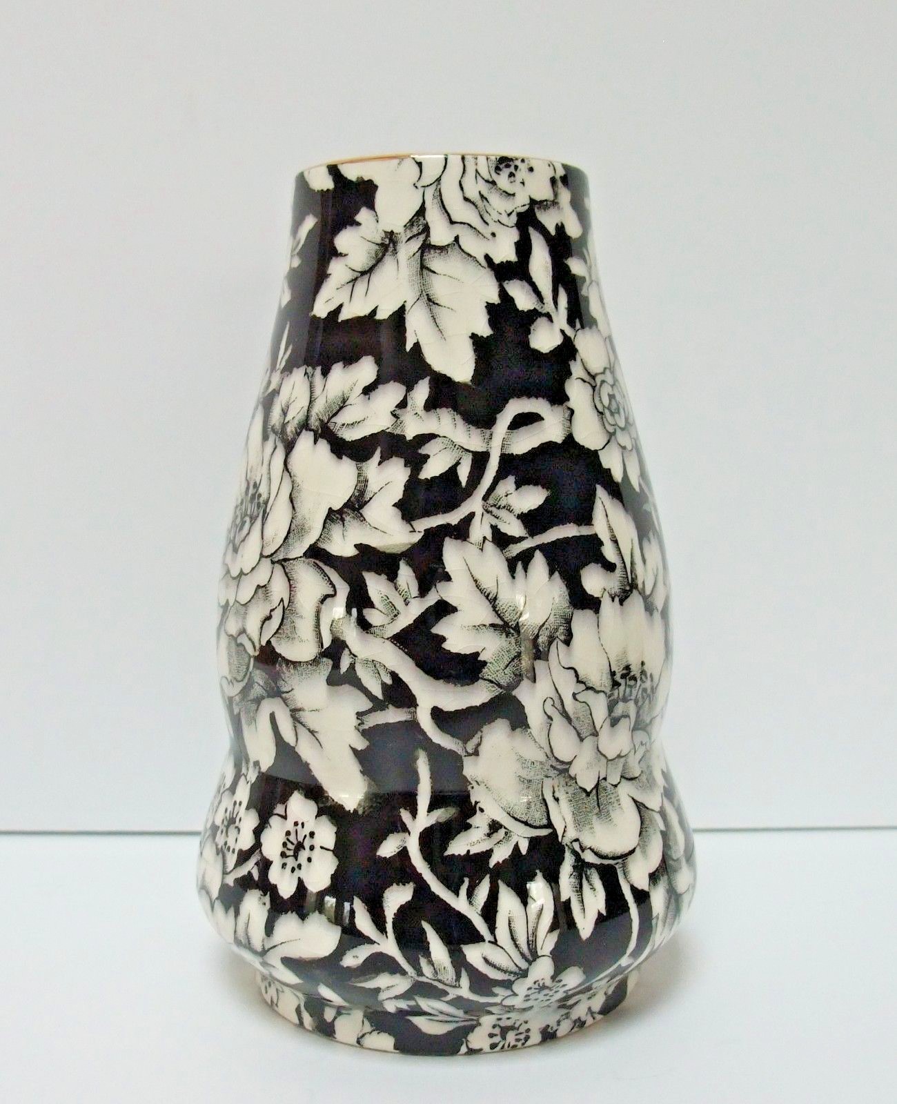 Royal Winton Grimwades Peony Vase Made in England Black and White 4.5 Inches