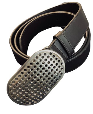 PING GOLF BROWN LEATHER BELT, SILVER PERFORATED OVAL PRONG BUCKLE, XL 38''-42''