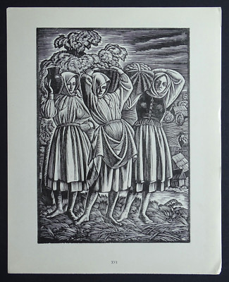Wladyslaw SKOCZYLAS (Pologne) Paysannes Héliotypie d'après gravure sur bois orig
