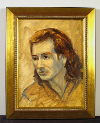 Original oil on wood male portrait framed signed De La Cruz