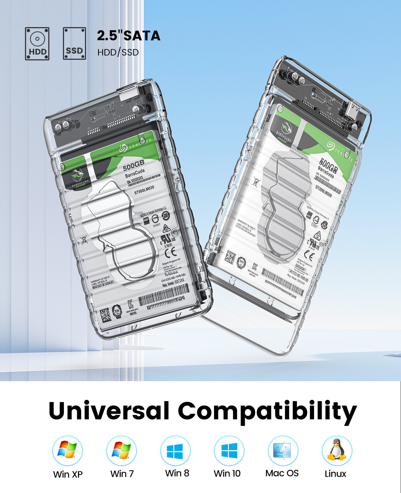 ORICO 2.5" SATA SSD/HDD Enclosure Hard Drive Disk USB 3.0 External Laptop Case