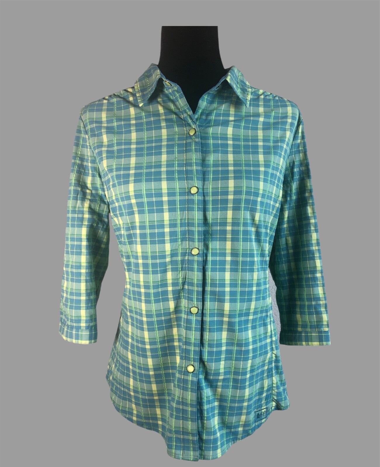 トップス rei REI Green Plaid Snap Up Shirt Womens Size Small Nylon