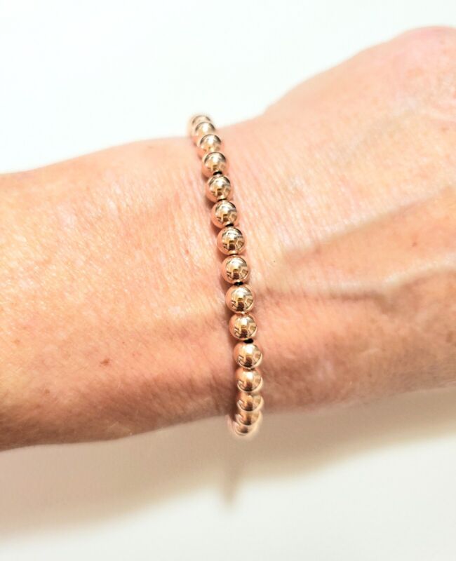 Spring Clasp 5mm 14k Solid Yellow Or Rose Gold Bead Bracelet Stack