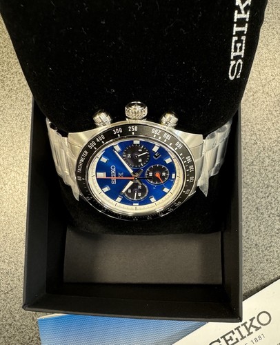 Pre-owned Seiko Prospex Speedtimer Solar Steel Bracelet Blue Dial Watch - Ssc931