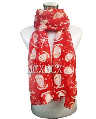 Christmas Scarf Cute Xmas Santa Snowman Print Pattern Claus Festive Wrap 