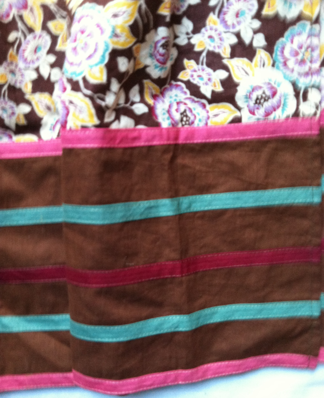 Vintage Cotton 1950's Half Apron w/Brown Pocket and Bias Trim  Good Condition