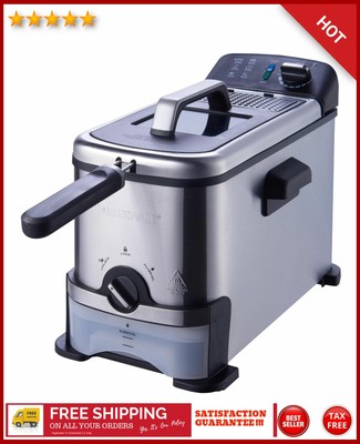 Stainless Steel Deep Fryer 3 Liter With Oil Filtration System Silver Black Color