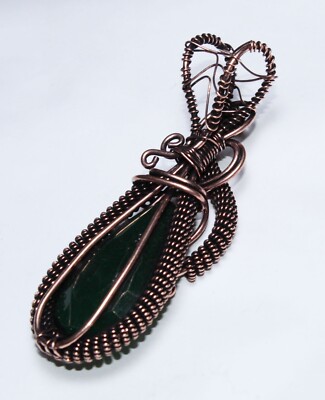 Green Onyx Emerald Faceted Gemstone Wire Warp Copper Jewelry Pendant S3''A9438