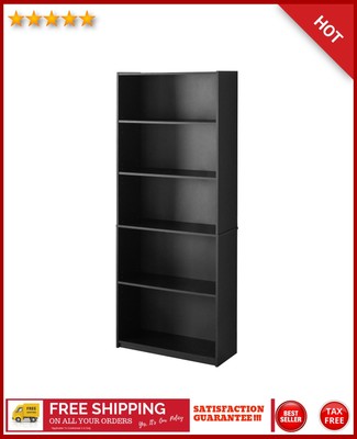 Adjustable 5-Shelf Wood Bookcase Storage Shelving Book Wide Bookshelf Furniture