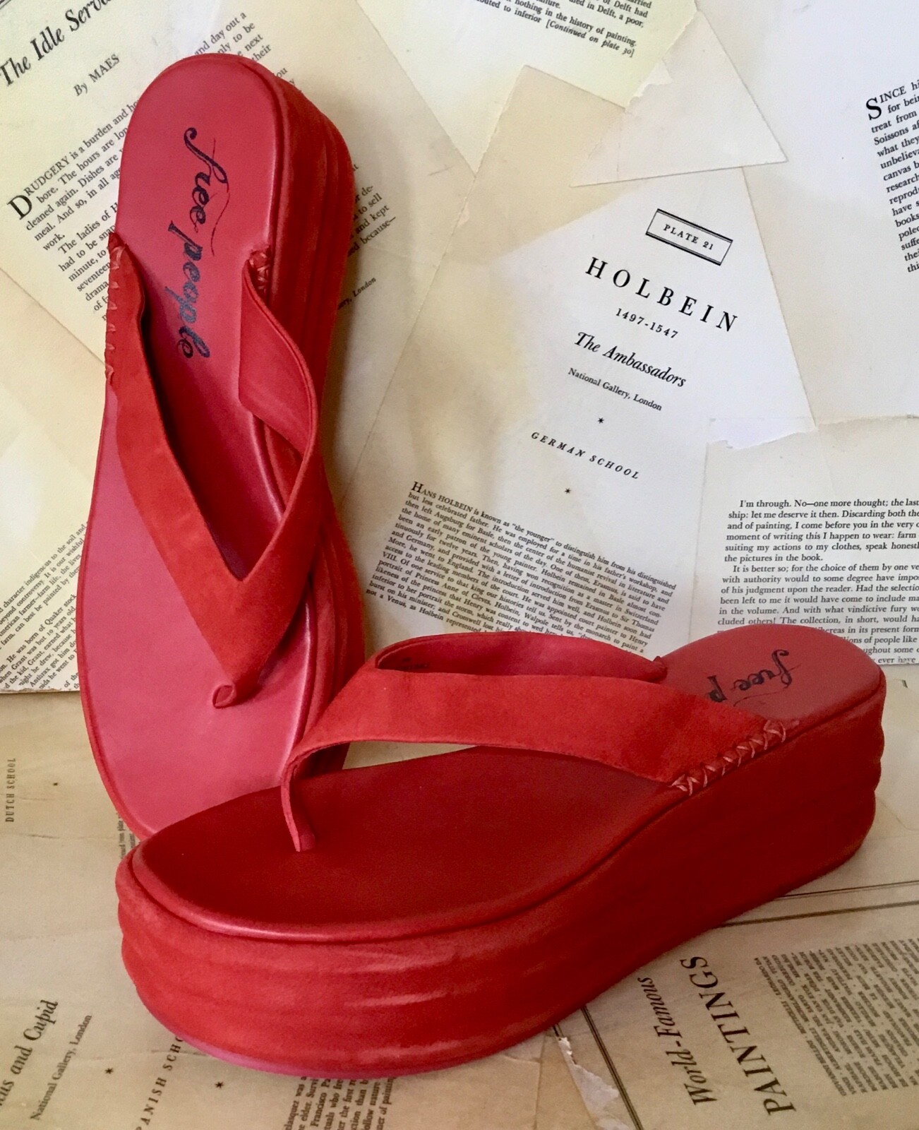 Сандалии-стринги на платформе Free People Haven на танкетке Red Flame Leather 40 / 10 НОВИНКА