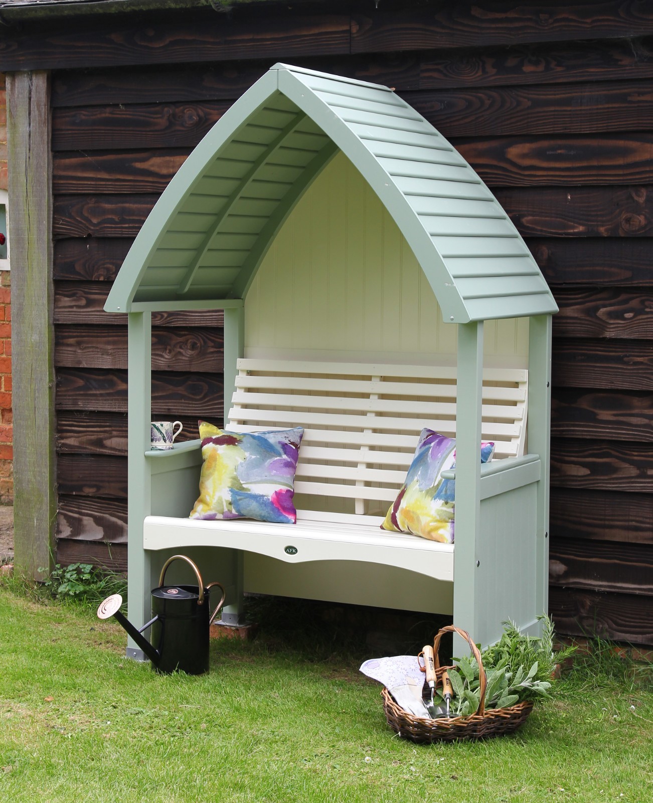 garden arbour bench AFK Cottage Wooden Arbour Garden Love Seat Charcoal