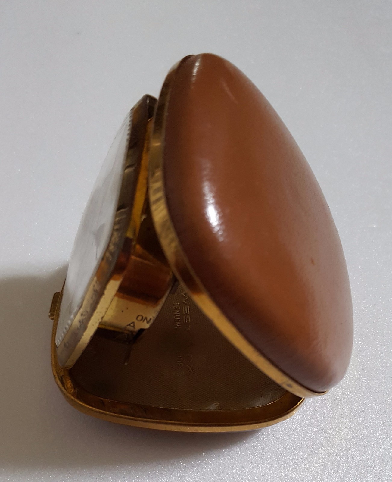 Vintage Travel Clock Westclox Wind up Made in Germany Cowhide Case Approx 3 x 3