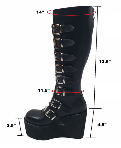 Women Gothic Platform Boots Vegan Combat Chunky Punk Buckle