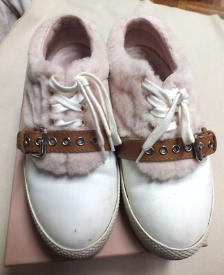 Mui Miu Shearling Bucked Women's Leather Shoes Sneakers Orchidea Sz.41 US 10