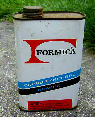 RARE vintage 1960s (empty) Tin FORMICA Contact Cement Solvent MID CENTURY FONTS