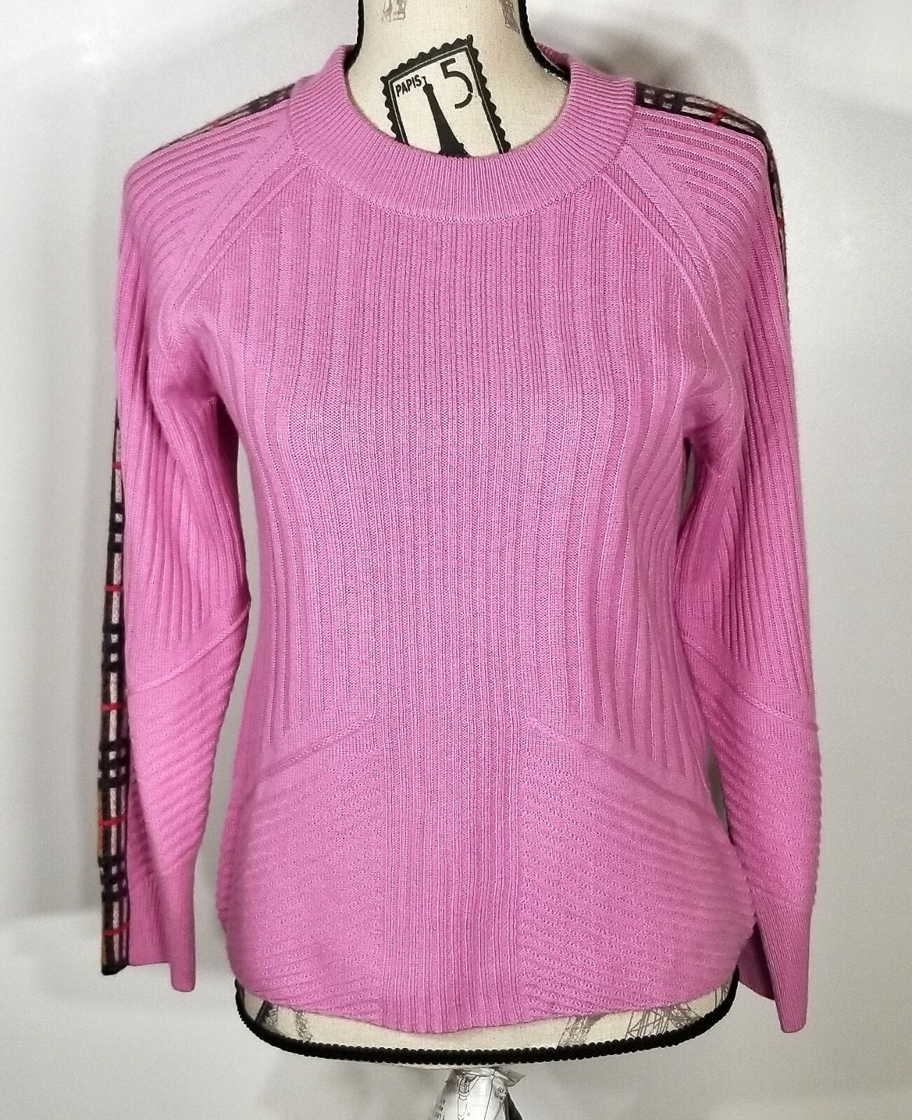 BURBERRY Girls Sweater in Pink with Tartan Detailing Size 16 NWOT