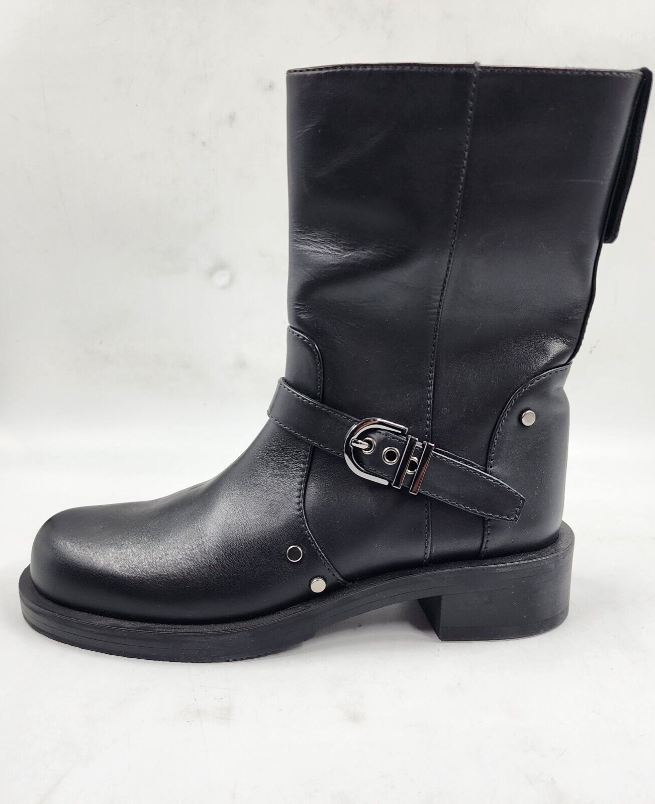 STUART WEITZMAN Studded Round Toe Boots Women's 6B Black Buckled Block Heels - Picture 14 of 16