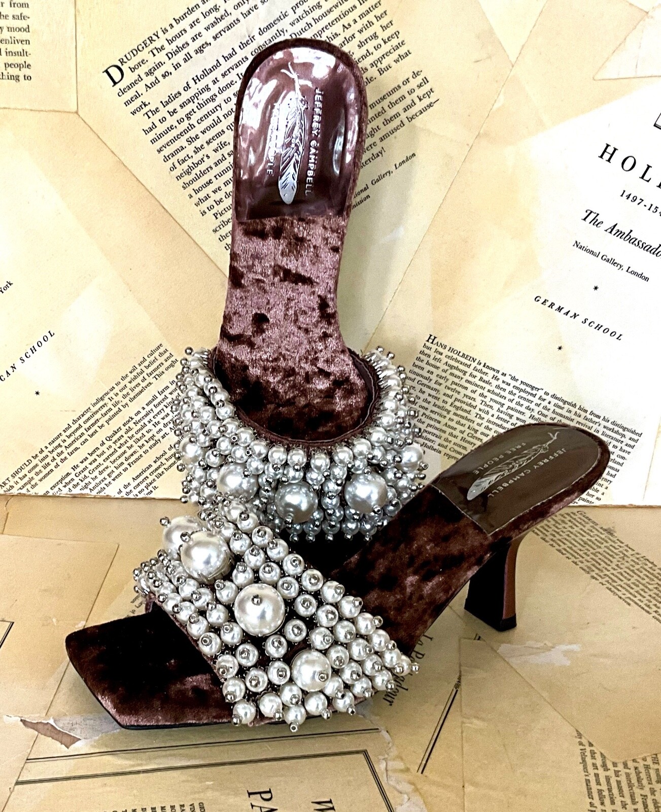 

Босоножки на каблуке Free People Jeffrey Campbell Portia Pearl, коричневые бархатные туфли 7,5, НОВИНКА, Brown pearl, portia pearl