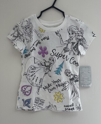 Disney Toddler Girls Frozen Elsa Anna Olaf Sven Glitter T-Shirt White XXS NWT
