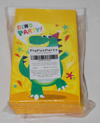 25 pc Yellow Dinosaur Theme Dino Party Fold Top Party Gift Bags 9.75'' X 5.125''