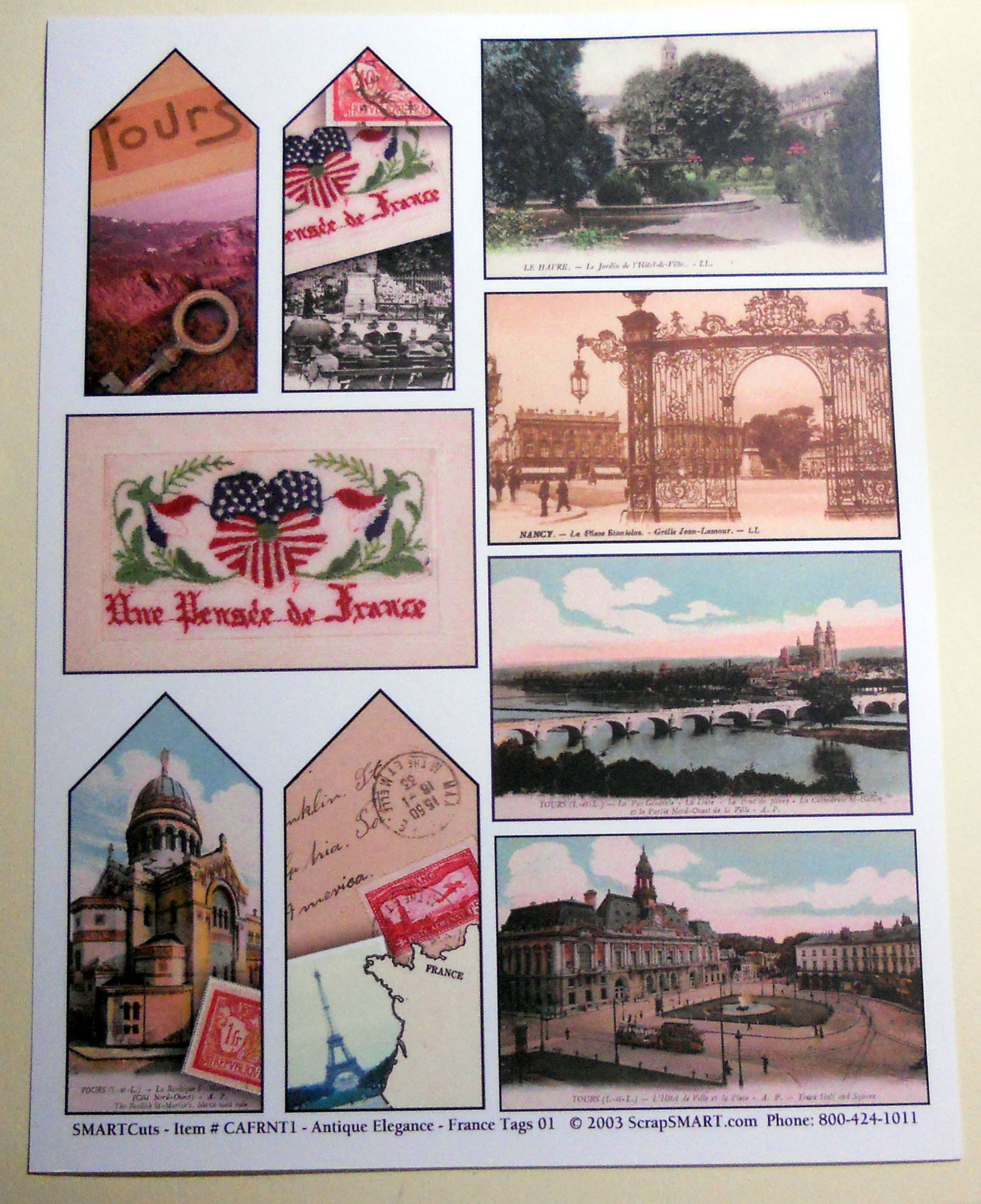 Vintage French Post Cards and Tags Collage Sheet for Travel Journal Junk Book