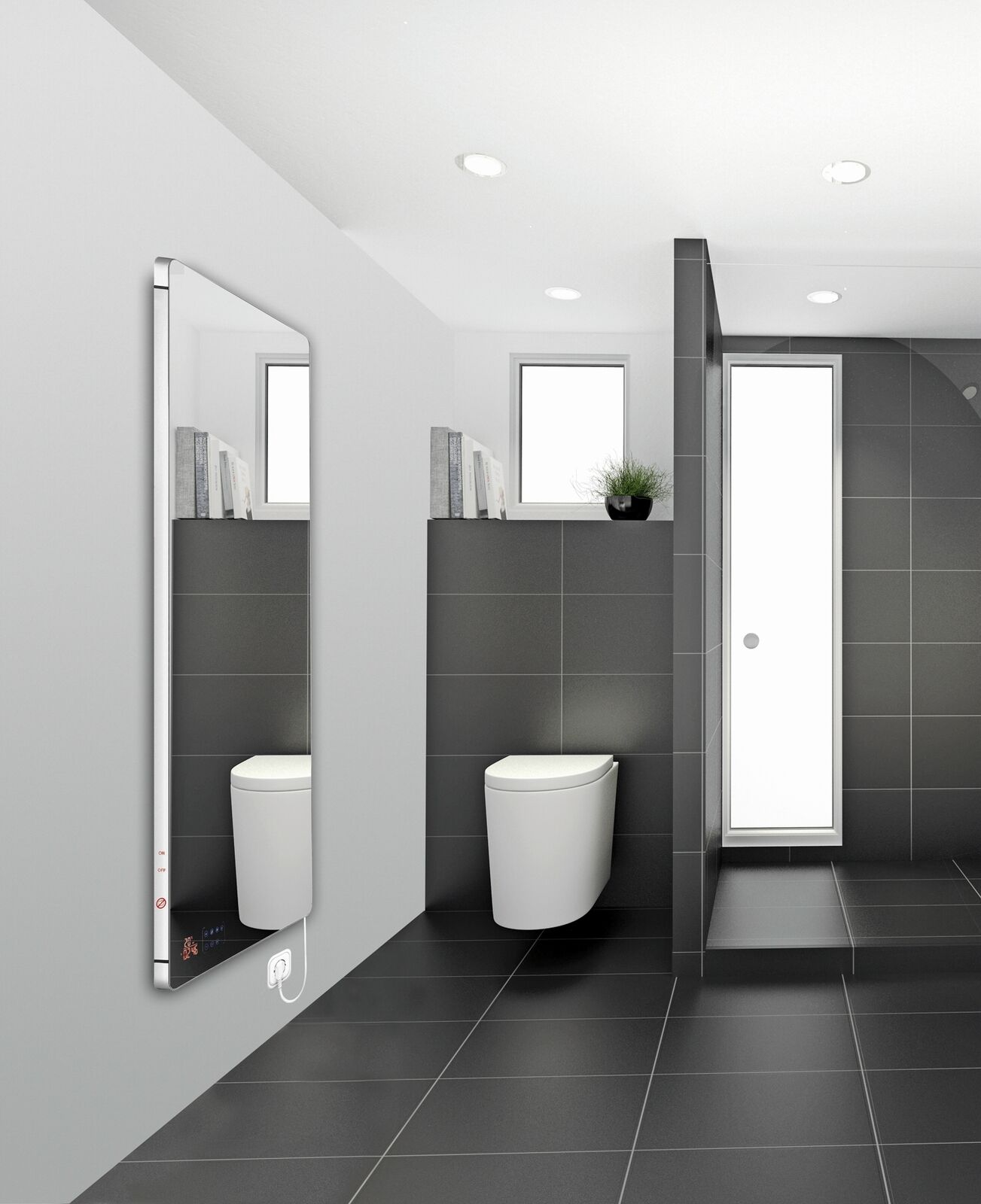 Infrarot Glasheizkörper 45 x 120 cm 500 W Heizpaneel mit Touchdisplay | Spiegel