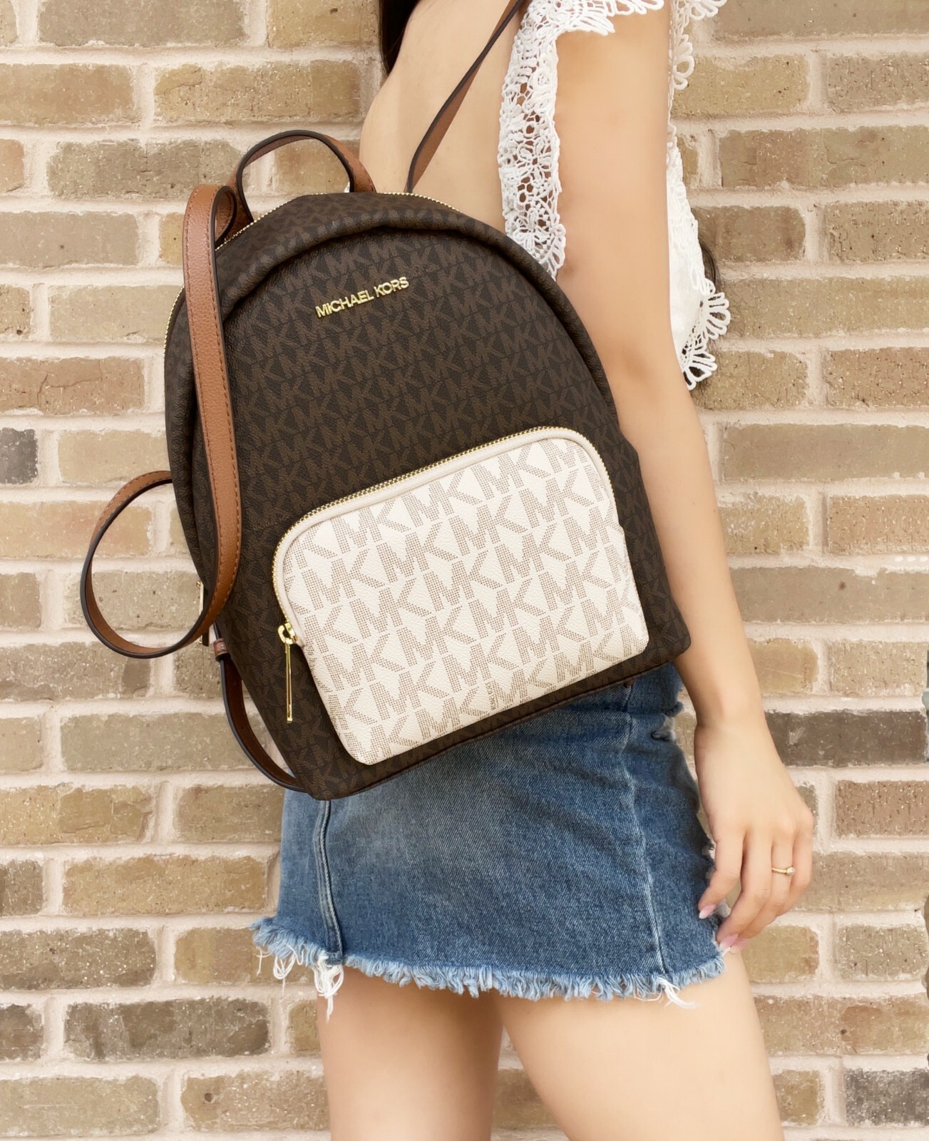 Michael Kors Erin Medium ABBEY Backpack MK Signature Leather