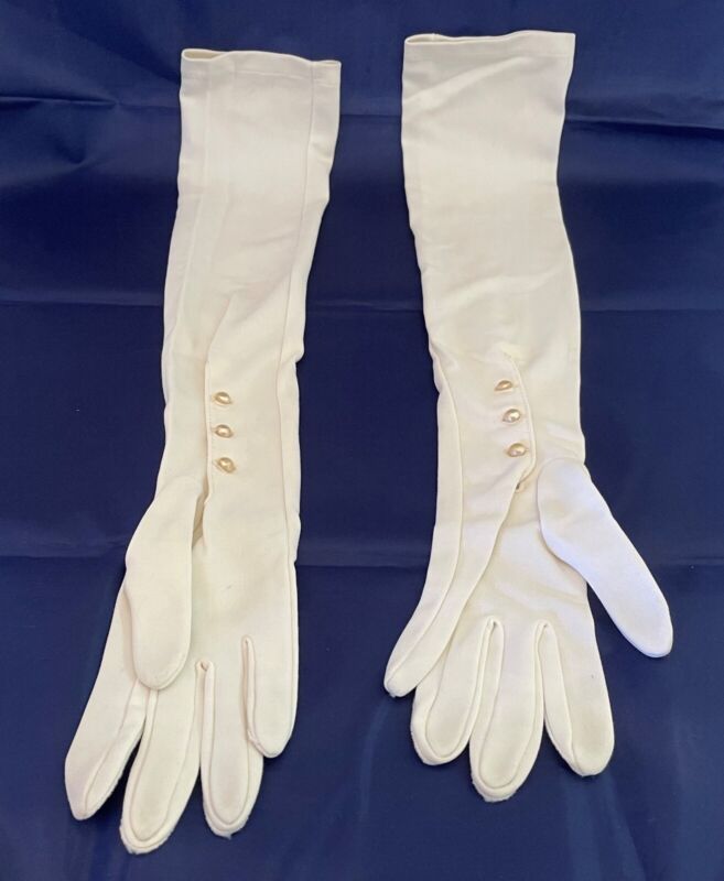 Vintage Small Off White Over the Elbow Formal Mousquetaire Gloves ~ 21 Inches