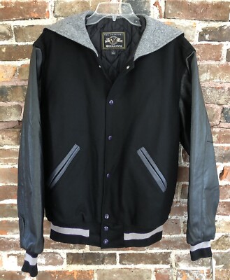 NWT Vintage Mens Holloway Varsity Jacket Wool w Leather Sleeves Sailor Collar S