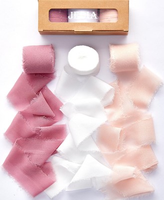 3 Rolls Dusty Rose Ribbon Pink Flower Ribbons for Wedding Decoration 1.5'' x 7...