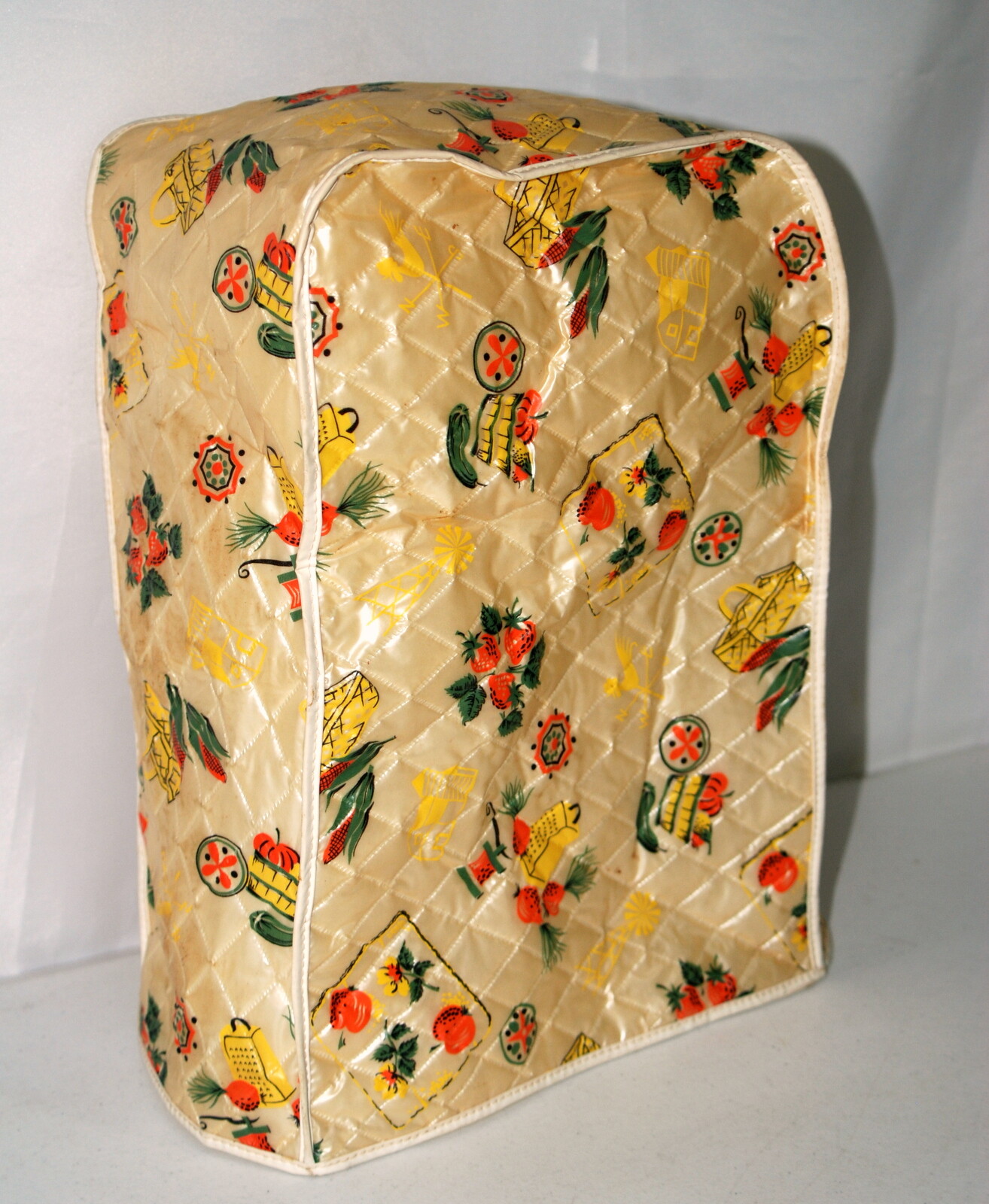 Vintage Blender Cover Vinyl Fruits Veggies Design Retro Kitchen Orange Yellow